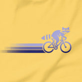 Woodland Cyclist Raccoon cycling t-shirt yellow close-up bike design